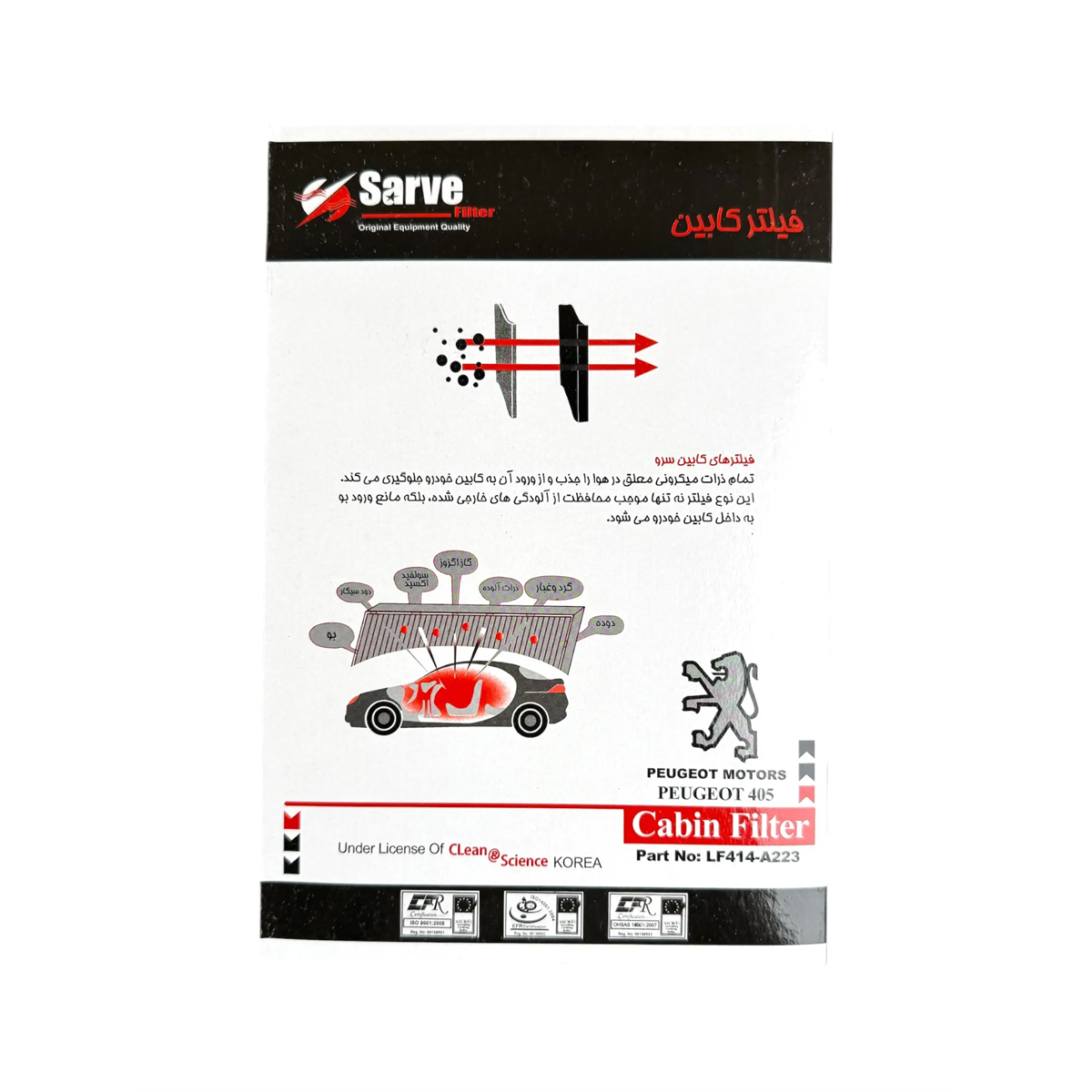 جعبه فیلتر کابین پژو 405 سرو LF414-A223